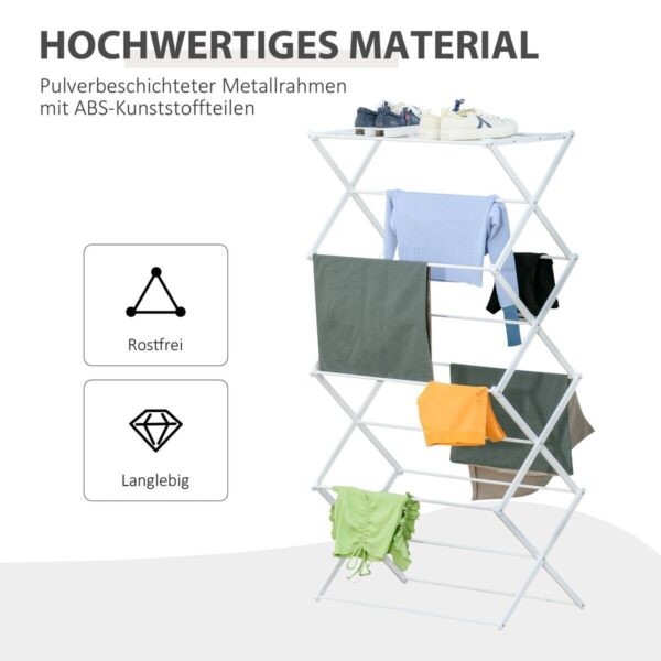 HOMCOM Wäscheständer weiß Kunststoff B/H/L: ca. 35x74x144 cm – Bild 4