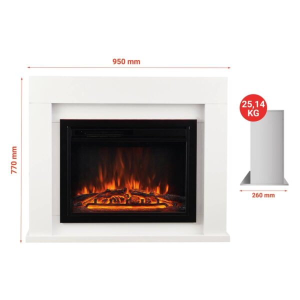 KAMINIO Elektrischer-Kamin MATTI weiß MDF Metall Glas B/H/T: ca. 95x77x26 cm ca. 2000 W – Bild 2