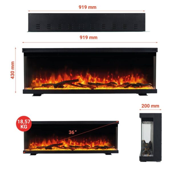KAMINIO Elektrischer-Kamin LEA schwarz Metall B/H/T: ca. 91,9x43x20 cm ca. 1800 W – Bild 3