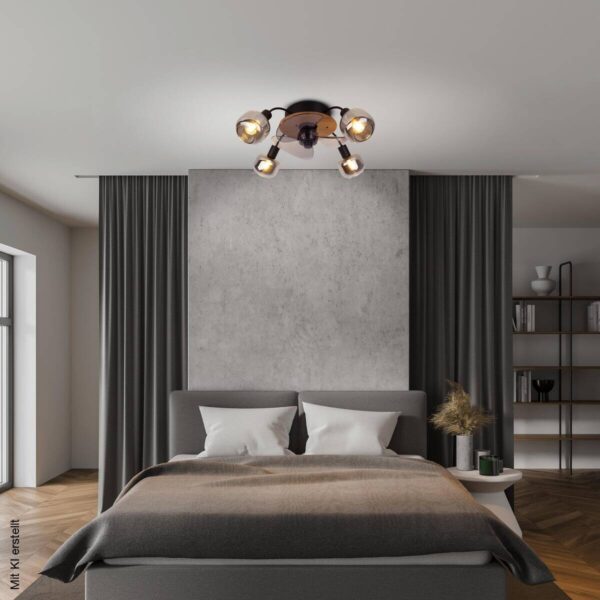 Näve Leuchten Deckenventilator schwarz Metall Glas Kunststoff B/H/T/D: ca. 48x21x48x48 cm E14 4 Brennstellen – Bild 2