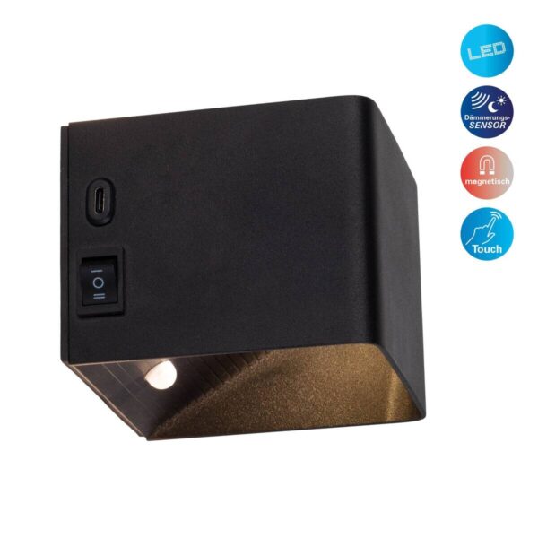 Näve Leuchten LED-Wandleuchte schwarz Metall B/H/T: ca. 10x8x10 cm Näve Leuchten LED-Wandleuchte schwarz Metall B/H/T: ca. 10x8x10 cm – Bild 3