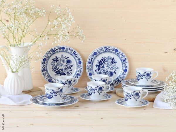 CreaTable Kaffeeservice Flora Zwiebelmuster blau Porzellan 18 tlg. – Bild 2