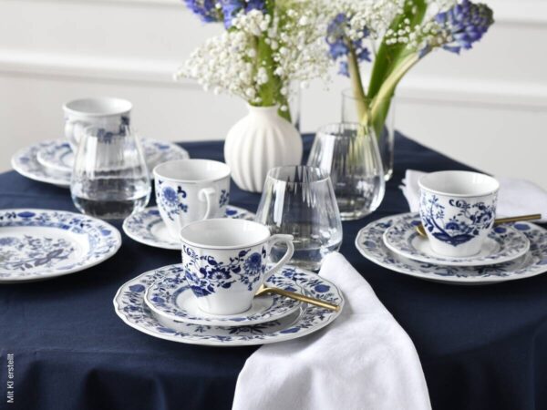 CreaTable Kaffeeservice Flora Zwiebelmuster blau Porzellan 18 tlg. – Bild 3