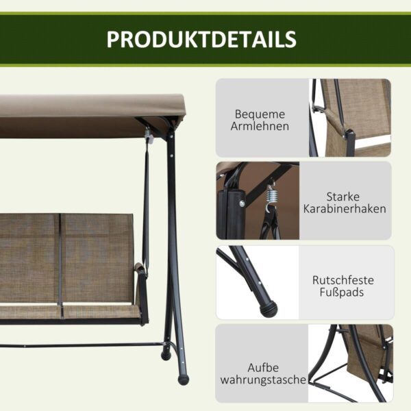 Outsunny Hollywoodschaukel braun Polyester B/H/L: ca. 128x172x196 cm Outsunny Hollywoodschaukel braun Polyester B/H/L: ca. 128x172x196 cm – Bild 5