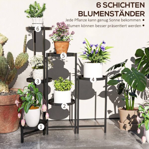 Outsunny Pflanzenständer schwarz Metall B/H/L: ca. 40x80x60 cm – Bild 3