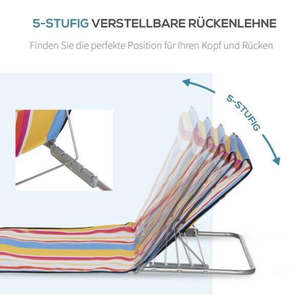 Outsunny Strandliege 2er Set mehrfarbig Stahl B/H/L: ca. 53x45x124 cm – Bild 5