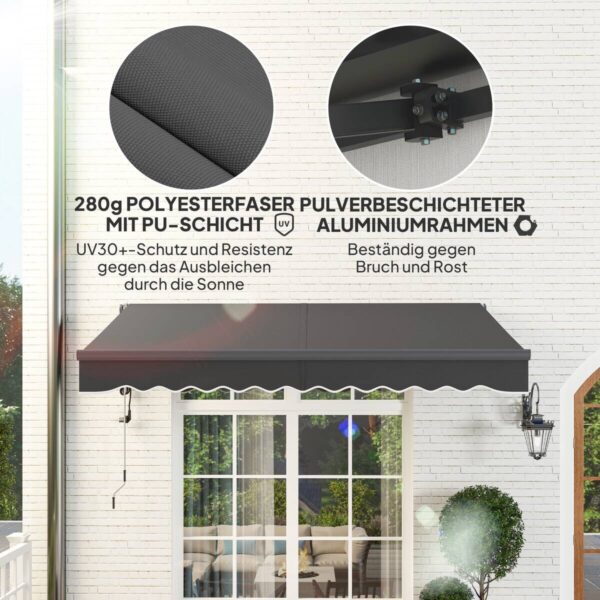 Outsunny Markise dunkelgrau B/H/L: ca. 250x150x296 cm – Bild 3