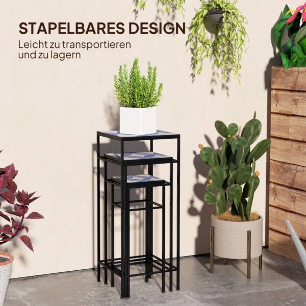 Outsunny Pflanzenständer 3er Set blau Metall B/H/L: ca. 28x71x28 cm – Bild 3