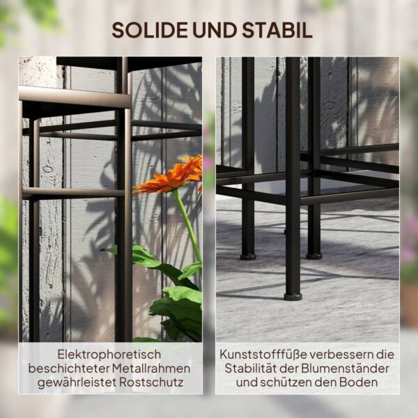 Outsunny Pflanzenständer 3er Set blau Metall B/H/L: ca. 28x71x28 cm – Bild 5