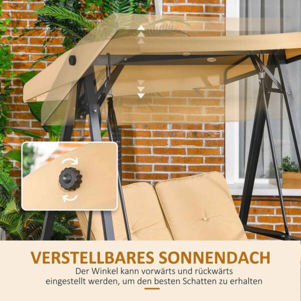Outsunny Hollywoodschaukel beige Stahl B/H/L: ca. 106x174x138 cm – Bild 2