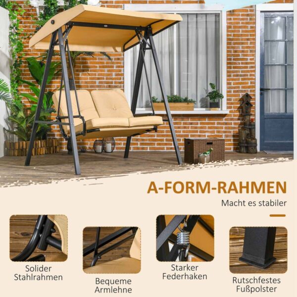 Outsunny Hollywoodschaukel beige Stahl B/H/L: ca. 106x174x138 cm – Bild 3