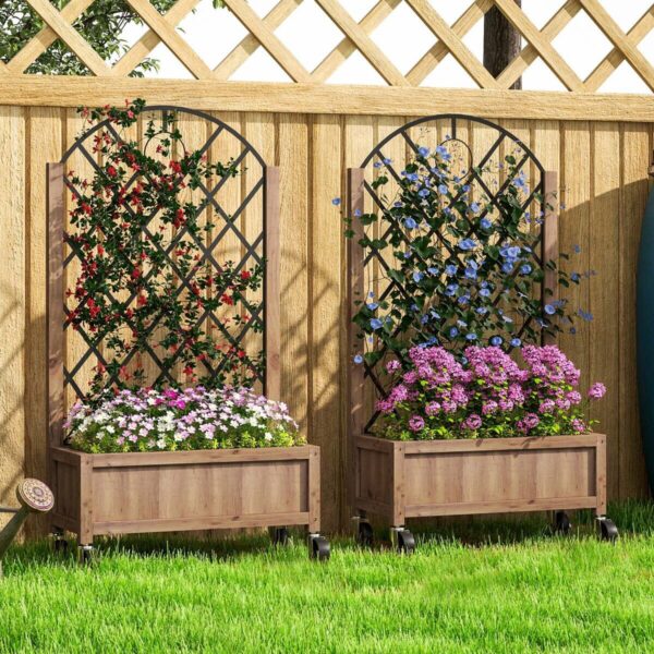 Outsunny Hochbeet 2er Set braun Holz B/H/L: ca. 25x97x52 cm – Bild 3