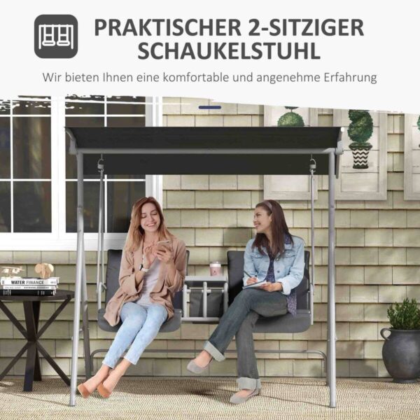Outsunny Hollywoodschaukel schwarz Metall B/H/L: ca. 110x165x175 cm Outsunny Hollywoodschaukel schwarz Metall B/H/L: ca. 110x165x175 cm – Bild 3
