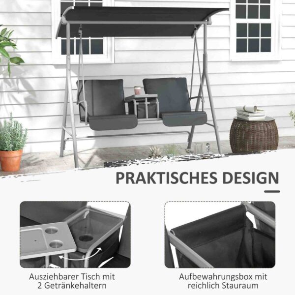 Outsunny Hollywoodschaukel schwarz Metall B/H/L: ca. 110x165x175 cm Outsunny Hollywoodschaukel schwarz Metall B/H/L: ca. 110x165x175 cm – Bild 4