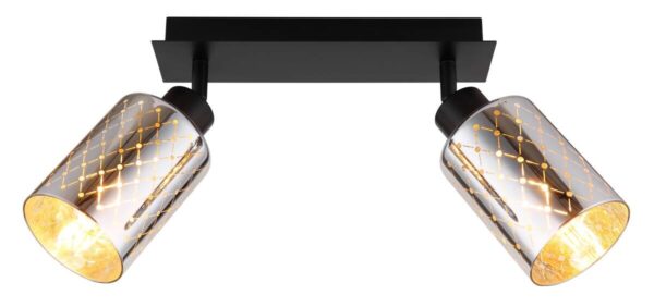 GLOBO Strahler mattschwarz klar Chrom Glas Metall B/H/L: ca. 9x22x46 cm E27 2 Brennstellen – Bild 5
