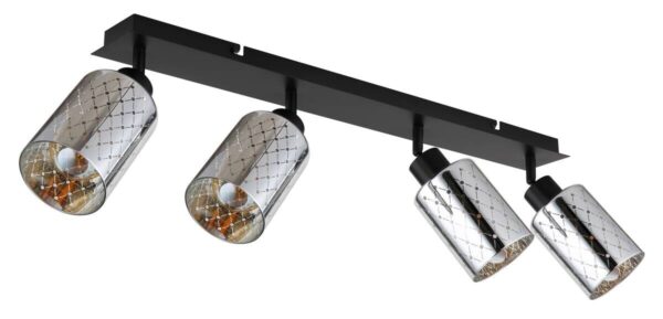 GLOBO Strahler klar mattschwarz Chrom Glas Metall B/H/L: ca. 9x22x86 cm E27 4 Brennstellen – Bild 2
