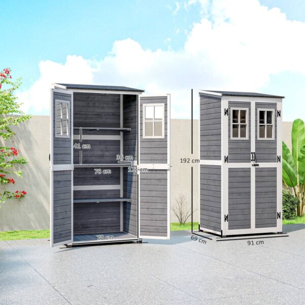 Outsunny Gartenschrank hellgrau Holz B/H/L: ca. 69x192x91 cm – Bild 3
