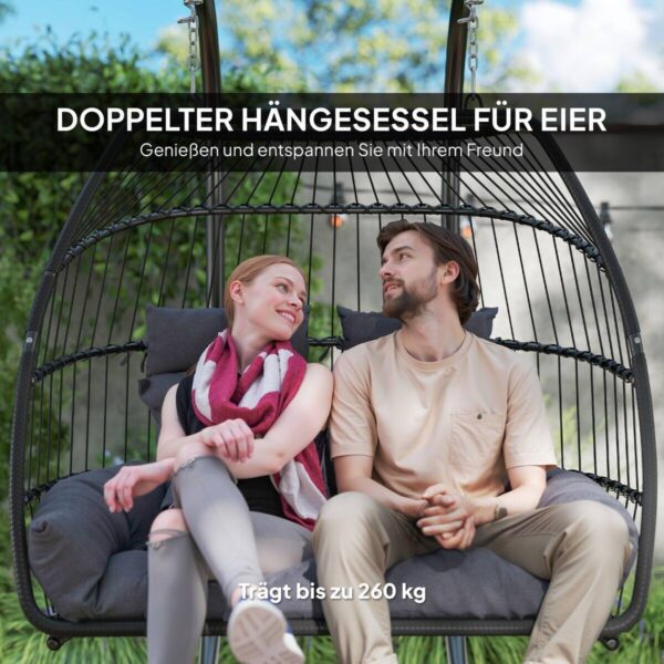 Outsunny Rattan Hängesessel dunkelgrau Polyethylen B/H/L: ca. 100x185x170 cm – Bild 2
