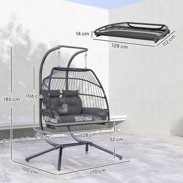 Outsunny Rattan Hängesessel dunkelgrau Polyethylen B/H/L: ca. 100x185x170 cm – Bild 3