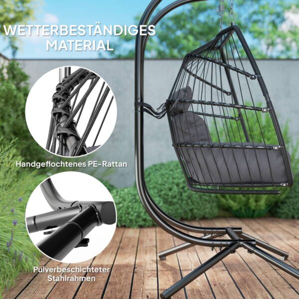 Outsunny Rattan Hängesessel dunkelgrau Polyethylen B/H/L: ca. 100x185x170 cm – Bild 4