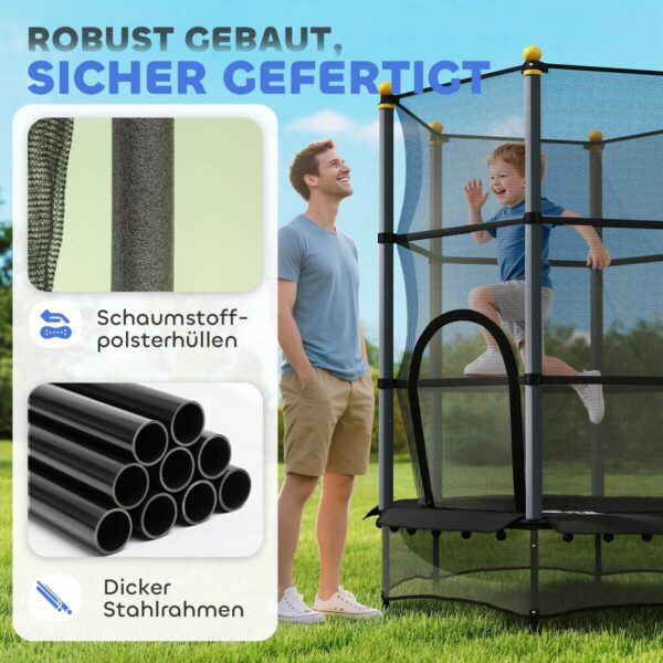 HOMCOM Kindertrampolin schwarz B/H/L: ca. 140x190x140 cm HOMCOM Kindertrampolin schwarz B/H/L: ca. 140x190x140 cm – Bild 5