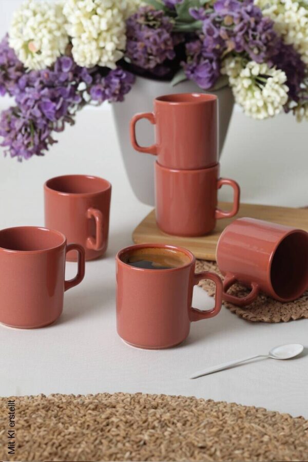HermiaConcept Teetasse 6-tlg. rot Steingut B/T/L/D: ca. 8x8x8x8 cm – Bild 3