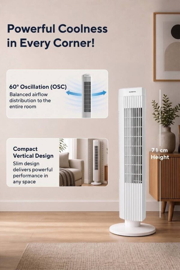 Opviq - Kumtel Standventilator weiß Kunststoff B/H/L: ca. 24,4x74,5x24,4 cm – Bild 2