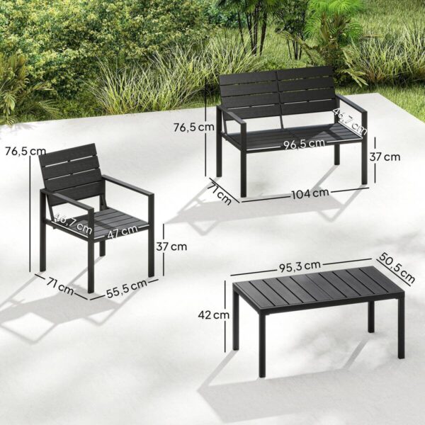 Outsunny Balkonmöbel-Set schwarz Kunststoff B/H/L: ca. 71x76,5x104 cm – Bild 3