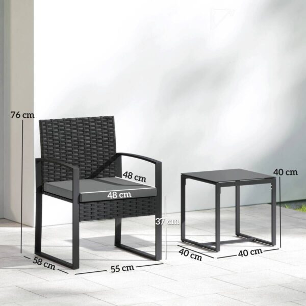 Outsunny Balkonmöbel-Set schwarz Stahl B/H/L: ca. 55x76x58 cm – Bild 2