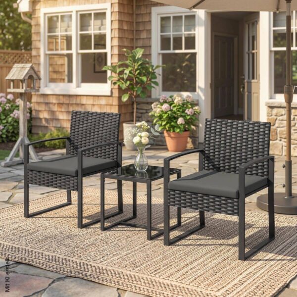 Outsunny Balkonmöbel-Set schwarz Stahl B/H/L: ca. 55x76x58 cm – Bild 3