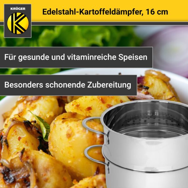 Karl Krüger Kartoffeldämpfer Edelstahl mit Glasdeckel, 16 cm