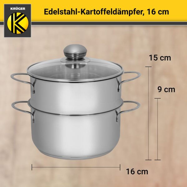 Karl Krüger Kartoffeldämpfer Edelstahl mit Glasdeckel, 16 cm