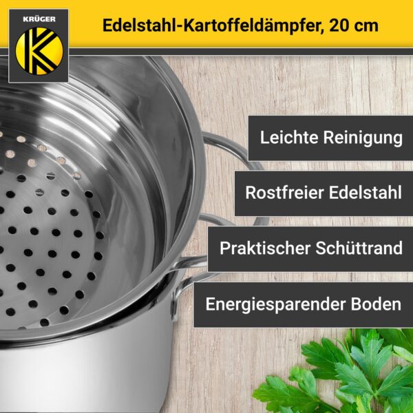 Karl Krüger Kartoffeldämpfer Edelstahl mit Glasdeckel, 20 cm