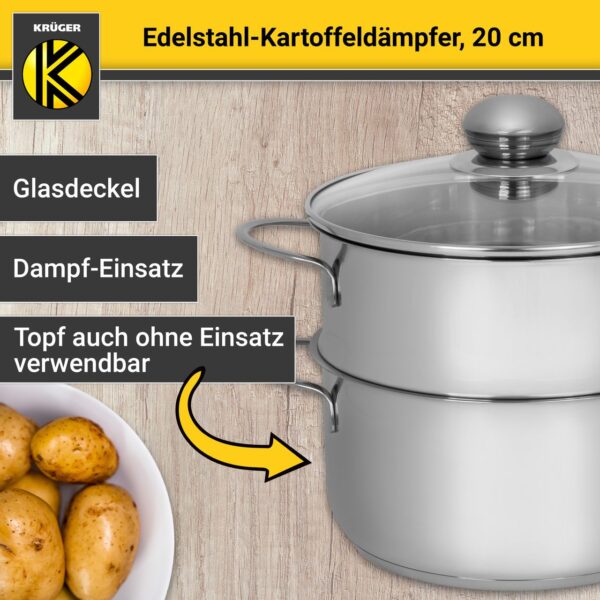 Karl Krüger Kartoffeldämpfer Edelstahl mit Glasdeckel, 20 cm