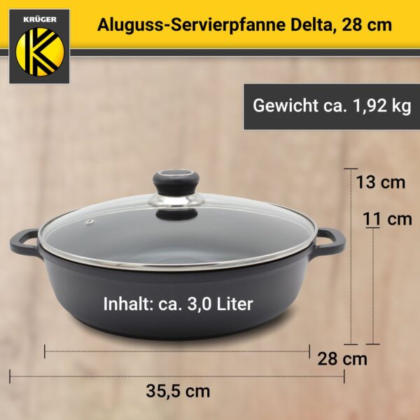 Karl Krüger Aluguss Servierpfanne DELTA rund mit Deckel, 28 cm