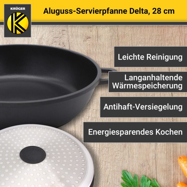 Karl Krüger Aluguss Servierpfanne DELTA rund mit Deckel, 28 cm