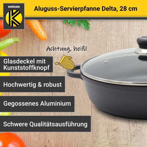 Karl Krüger Aluguss Servierpfanne DELTA rund mit Deckel, 28 cm