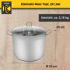4006776074234-3 Karl Krüger Edelstahl Maxi-Topf mit Glasdeckel, 20 Liter