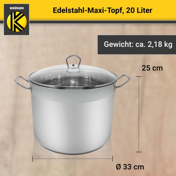 4006776074234-3 Karl Krüger Edelstahl Maxi-Topf mit Glasdeckel, 20 Liter