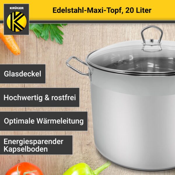 4006776074234-4 Karl Krüger Edelstahl Maxi-Topf mit Glasdeckel, 20 Liter
