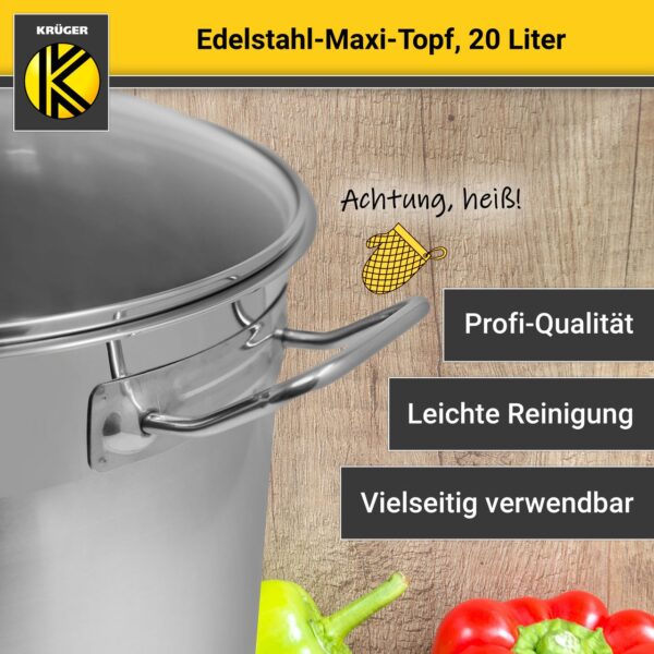 4006776074234-6 Karl Krüger Edelstahl Maxi-Topf mit Glasdeckel, 20 Liter