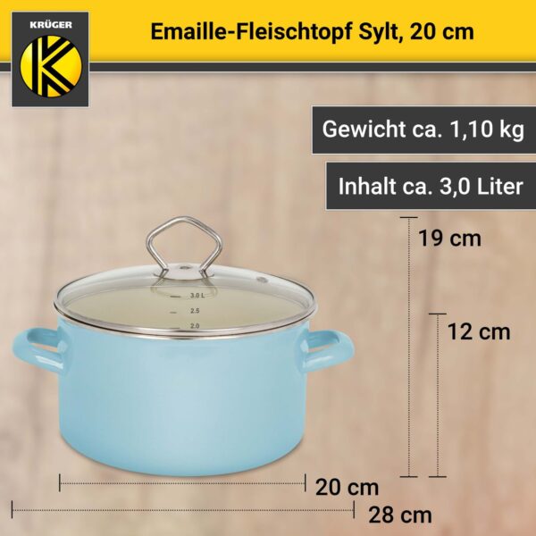 4006776088422-2 Karl Krüger Emaillierter Fleischtopf Sylt mit Glasdeckel, 20 cm