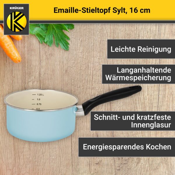 Karl Krüger Emaillierter Stieltopf Sylt, 16 cm