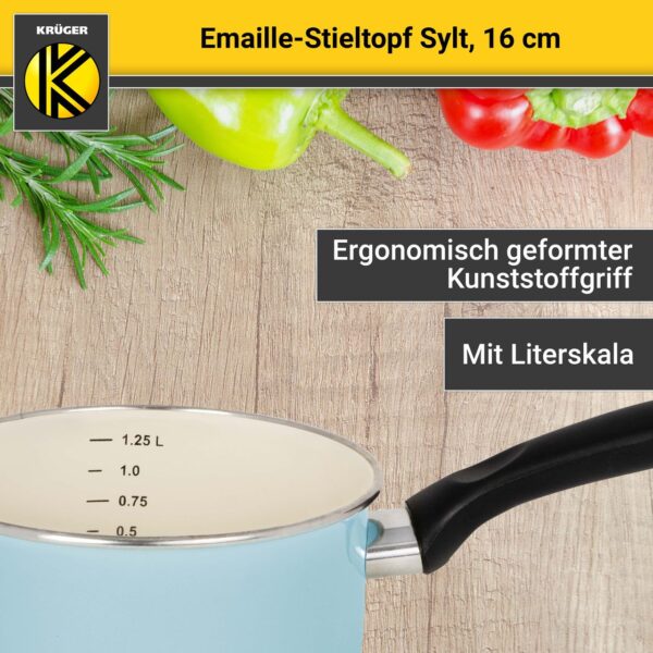 Karl Krüger Emaillierter Stieltopf Sylt, 16 cm