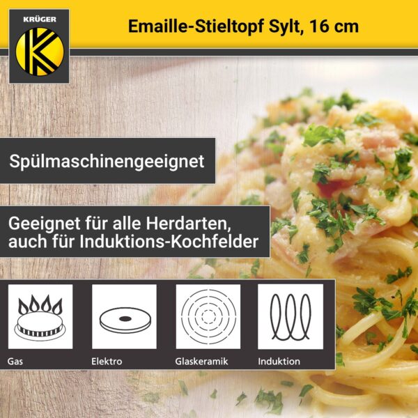 Karl Krüger Emaillierter Stieltopf Sylt, 16 cm
