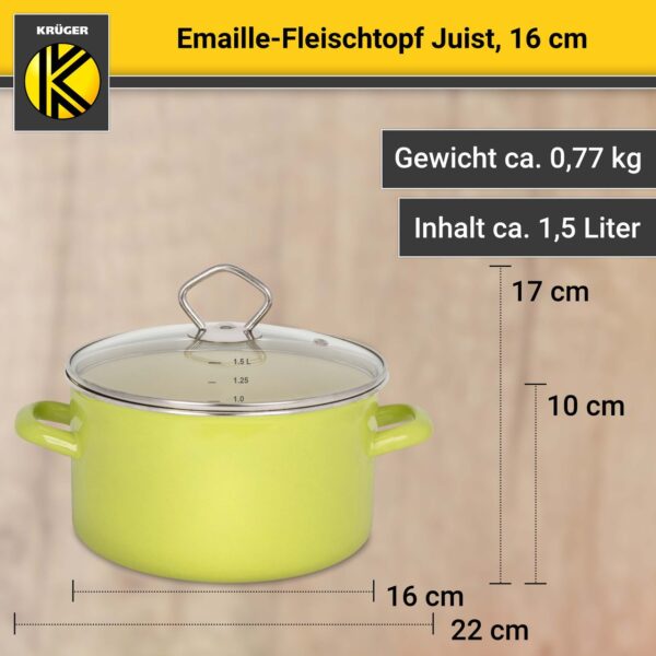 Karl Krüger Emaillierter Fleischtopf Juist mit Glasdeckel, 16 cm
