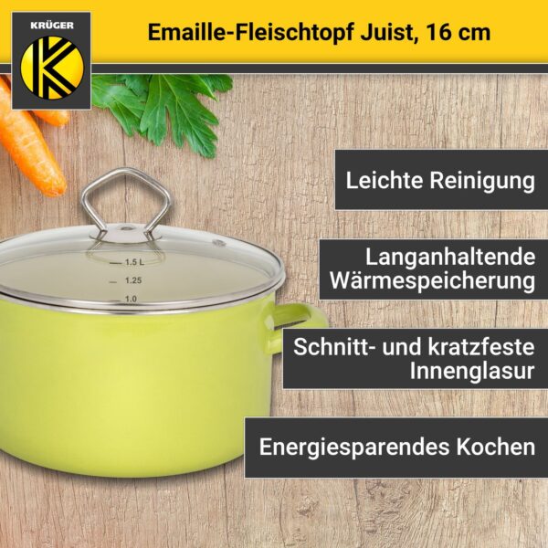 Karl Krüger Emaillierter Fleischtopf Juist mit Glasdeckel, 16 cm