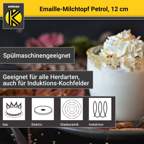 Karl Krüger Emaillierter Milchtopf Petrol, 12 cm
