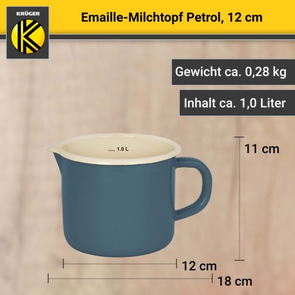 Karl Krüger Emaillierter Milchtopf Petrol, 12 cm