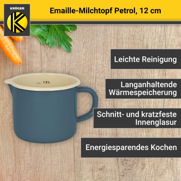 Karl Krüger Emaillierter Milchtopf Petrol, 12 cm